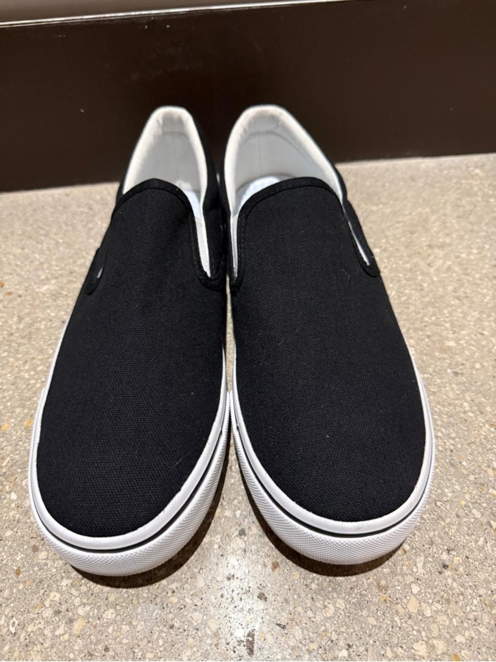 Men's Black Slip-On Canvas Sneakers with White Sole
